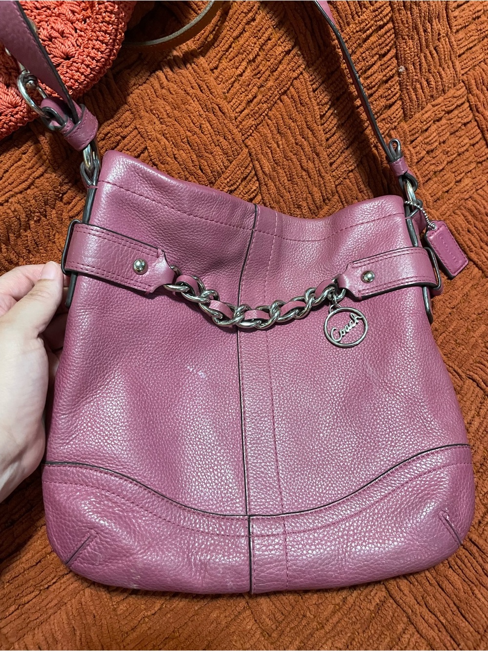 Coach Abby Pink/Purple Leather Crossbody Bag with Chain Accent